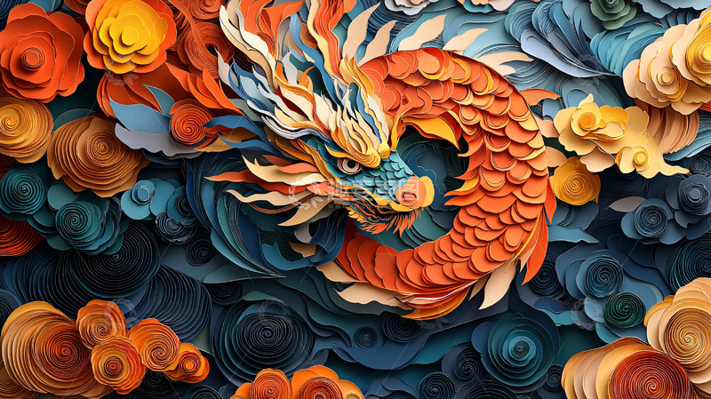 高清大图下载【趣麦麦图】彩色纸雕龙