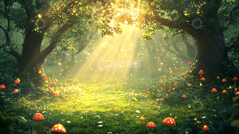 高清大图下载【趣麦麦图】阳光穿过树林的童话世界