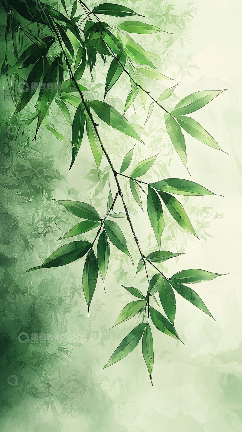 高清大图下载【趣麦麦图】水墨竹叶