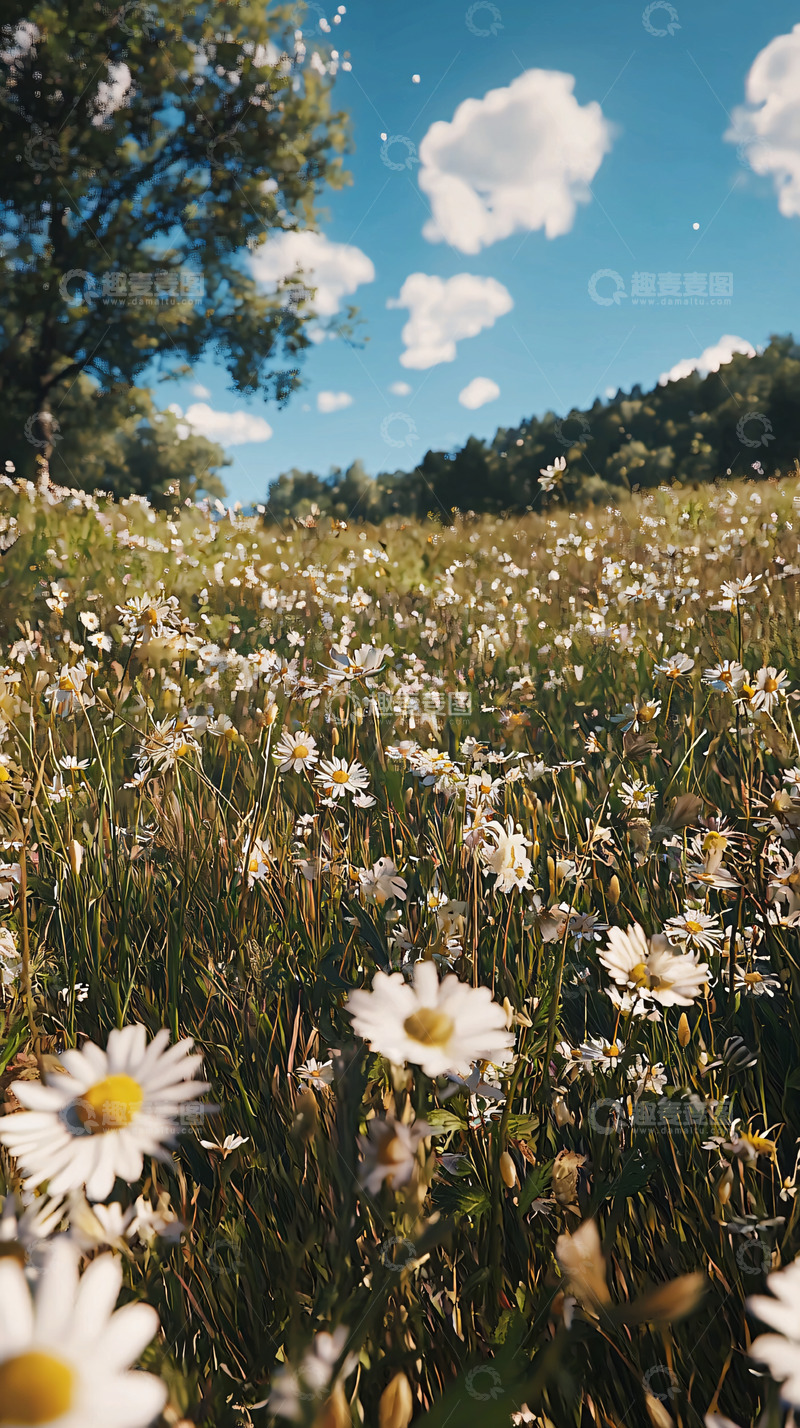 高清大图下载【趣麦麦图】阳光下盛开的雏菊花田