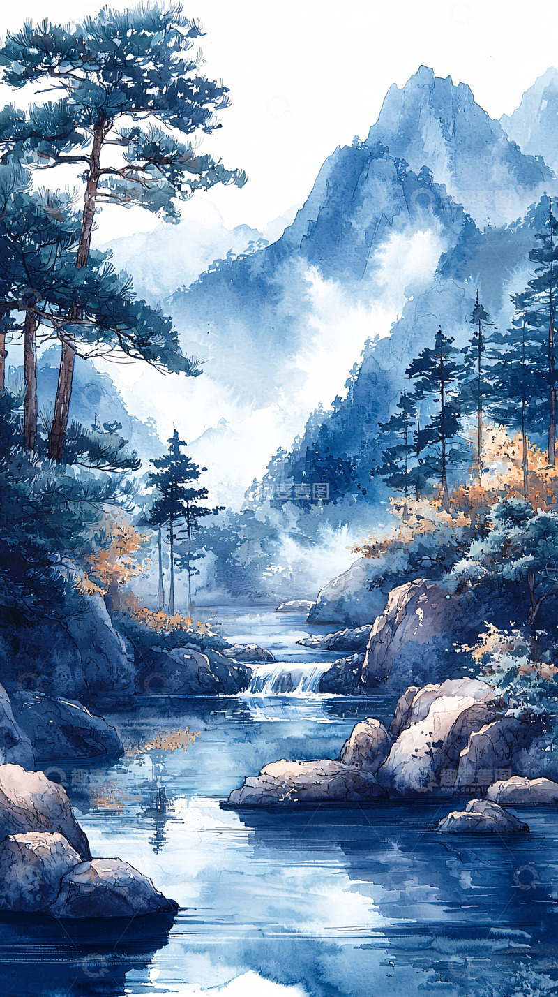 高清大图下载【趣麦麦图】水墨山水画184