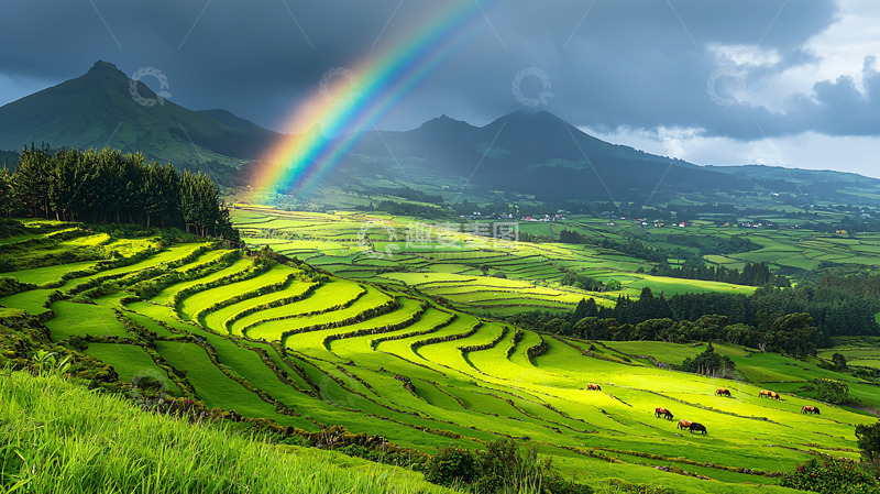 高清大图下载【趣麦麦图】彩虹山峦梯田风景