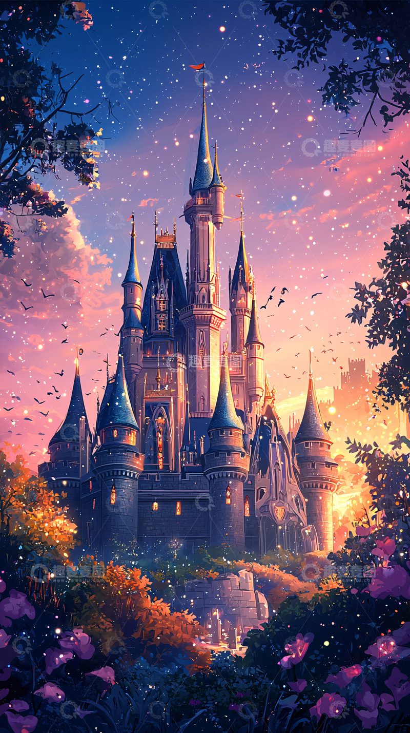 高清大图下载【趣麦麦图】童话城堡梦幻日落