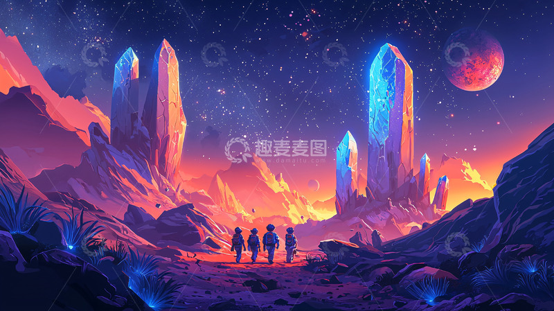 高清大图下载【趣麦麦图】奇幻星球水晶巨石