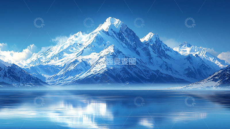 高清大图下载【趣麦麦图】雪山湖泊倒影
