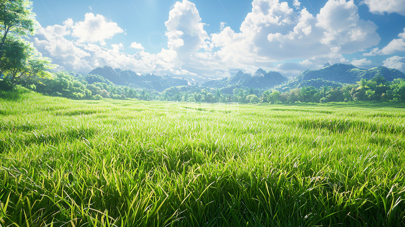 高清大图下载【趣麦麦图】阳光明媚的绿色田野