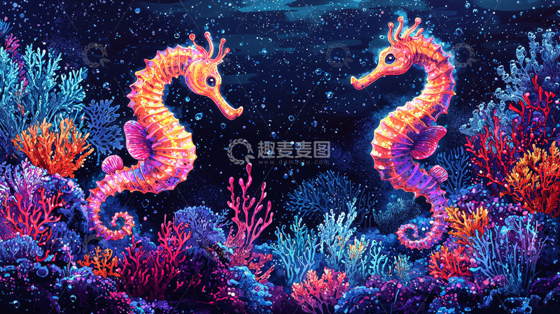 高清大图下载【趣麦麦图】两只海马深情对望