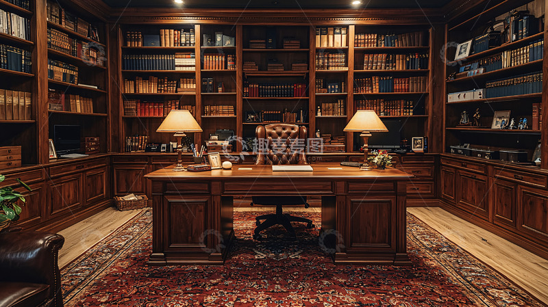 高清大图下载【趣麦麦图】豪华复古书房办公场景