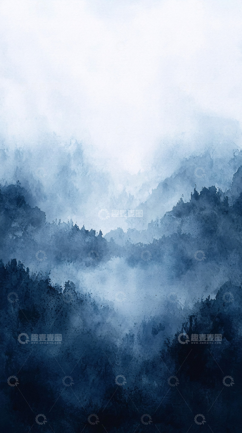 高清大图下载【趣麦麦图】水墨风格的山峦云雾背景