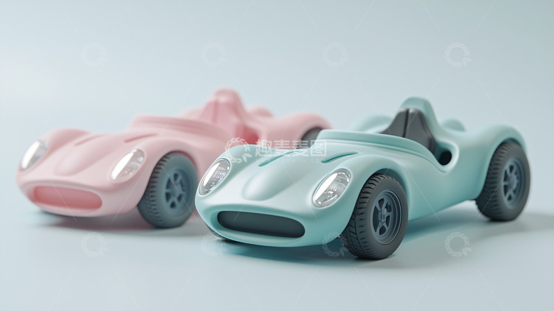 高清大图下载【趣麦麦图】粉色蓝色玩具赛车