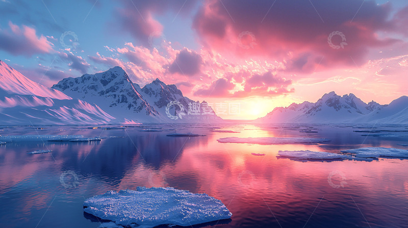 高清大图下载【趣麦麦图】极地雪山日落