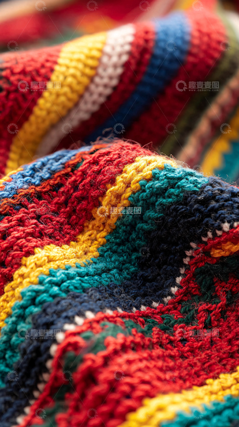高清大图下载【趣麦麦图】彩色条纹钩针编织物