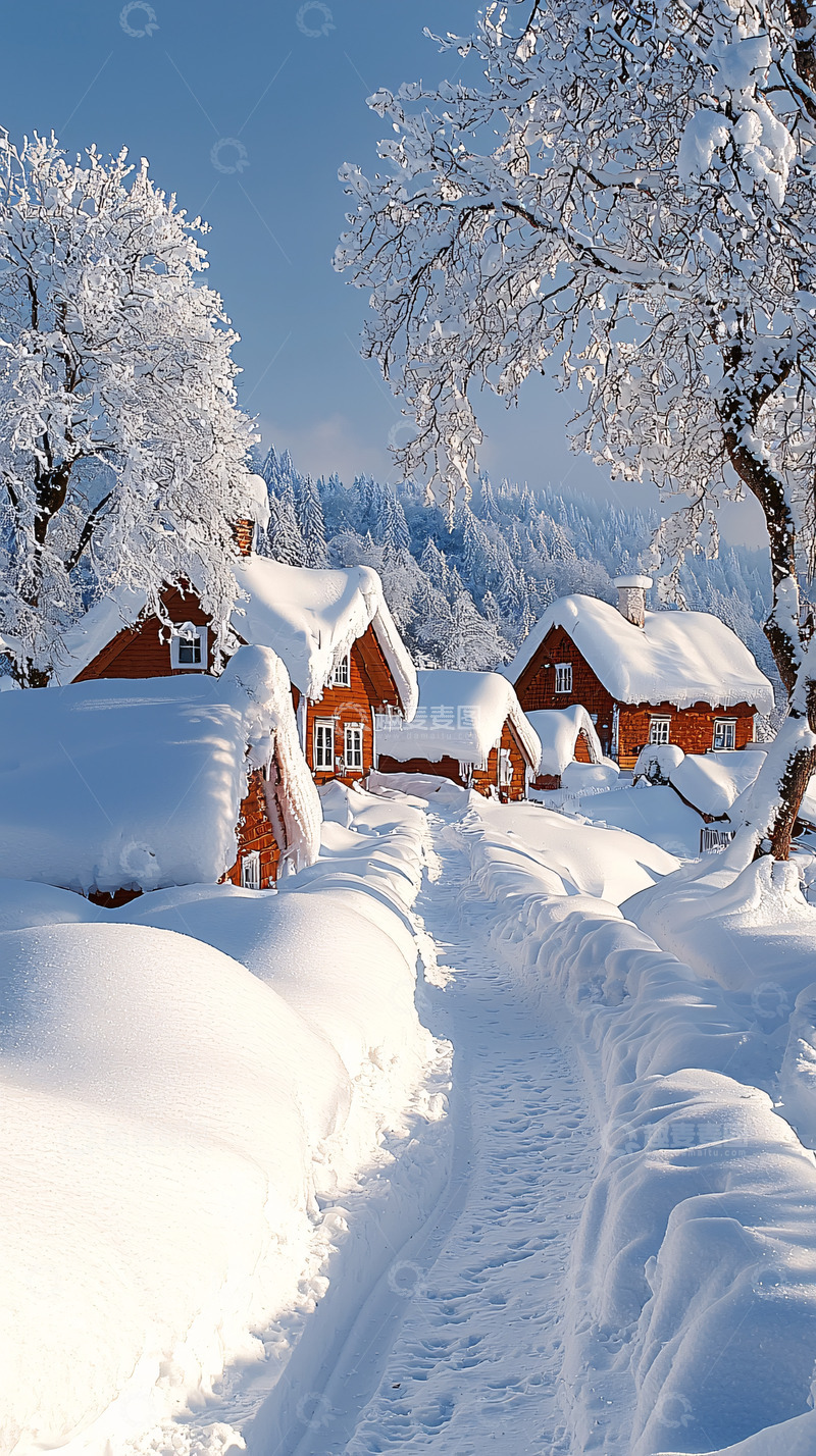 高清大图下载【趣麦麦图】雪景村庄