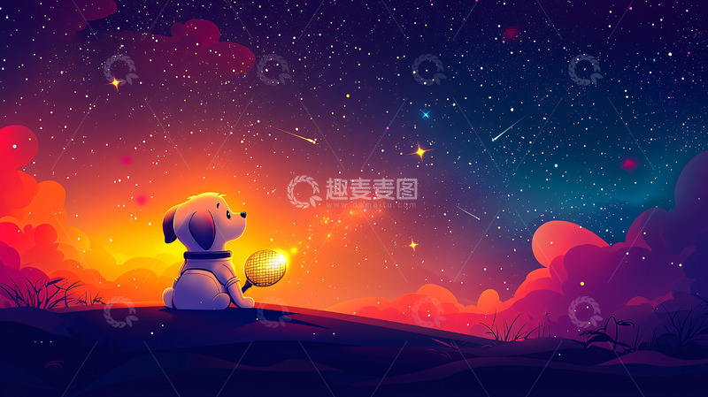 高清大图下载【趣麦麦图】小狗仰望星空