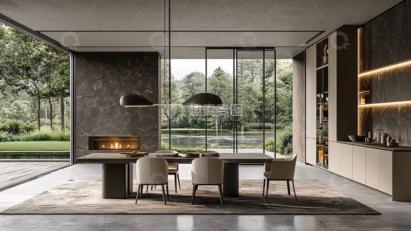 高清大图下载【趣麦麦图】现代极简别墅餐厅设计