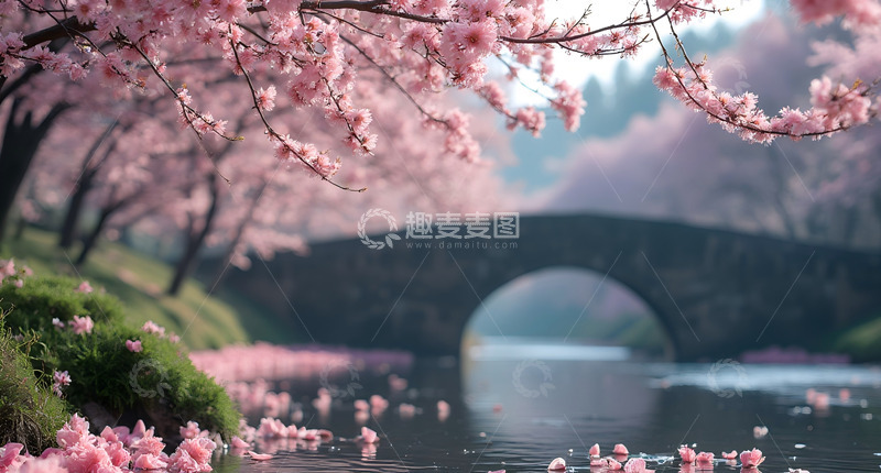 高清大图下载【趣麦麦图】落樱流水溪水潺潺