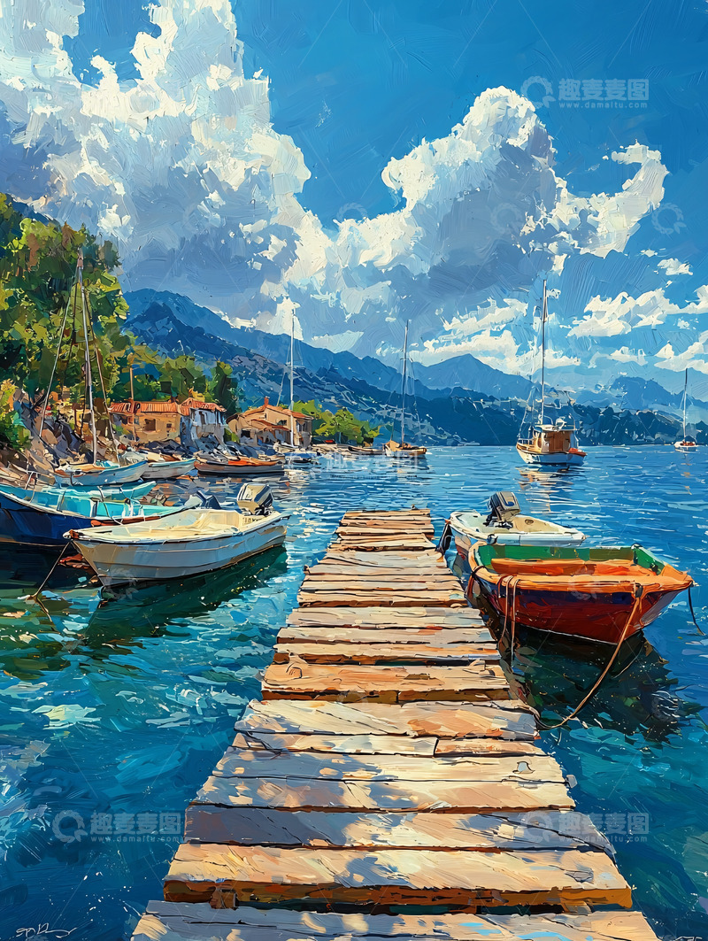 高清大图下载【趣麦麦图】宁静海湾的木栈道