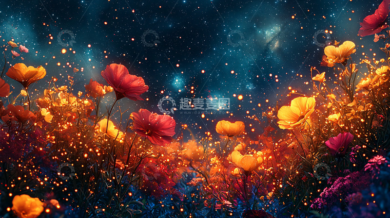 高清大图下载【趣麦麦图】星空下的花海