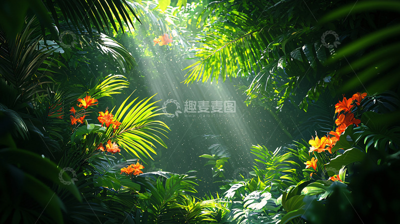 高清大图下载【趣麦麦图】阳光穿透茂密的热带丛林