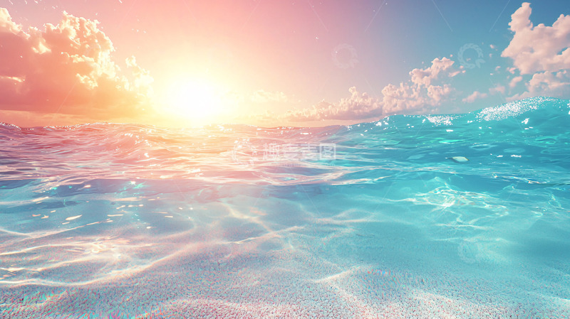 高清大图下载【趣麦麦图】海面日出粉色天空