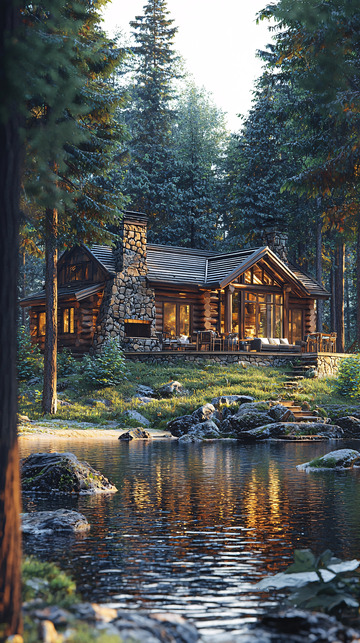 林中小屋高清图片