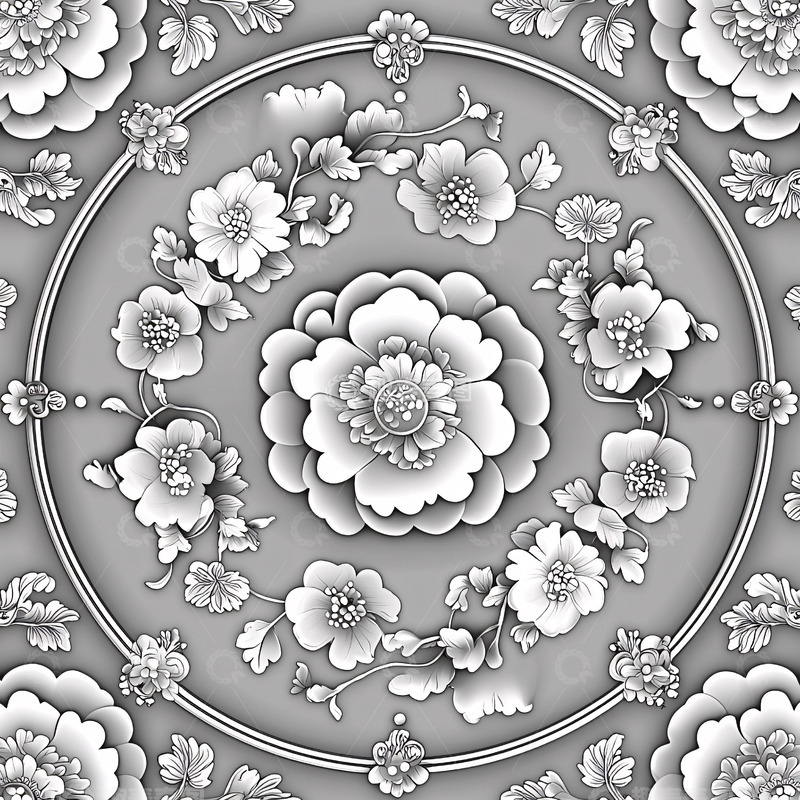 高清大图下载【趣麦麦图】圆形花卉图案