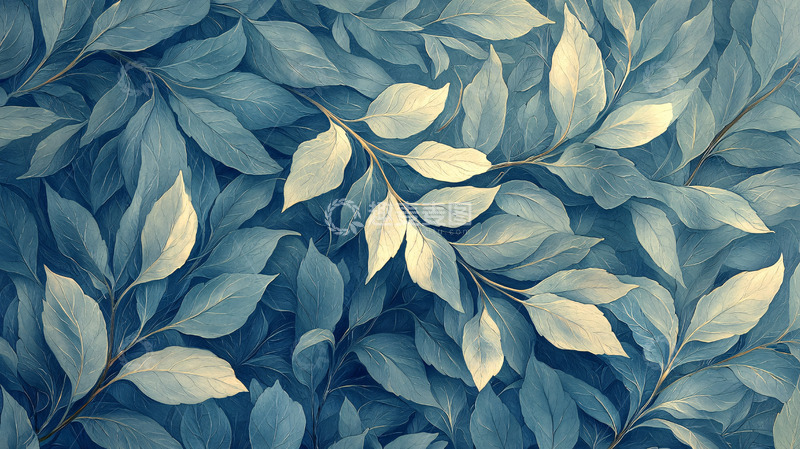 高清大图下载【趣麦麦图】蓝色调叶子背景图