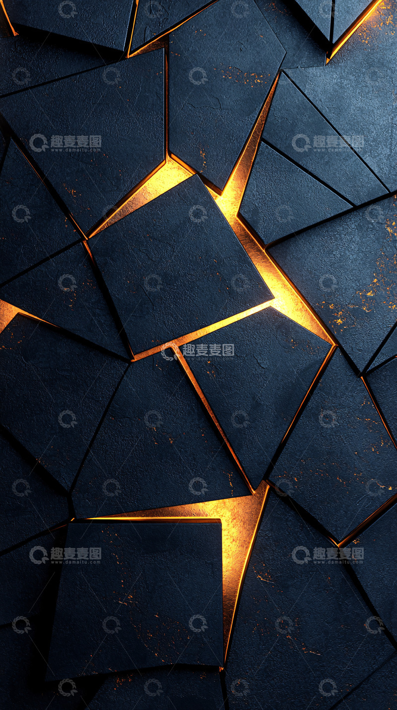 高清大图下载【趣麦麦图】暗色几何裂纹发光背景