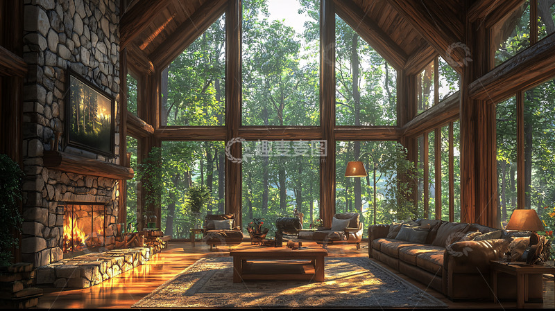 高清大图下载【趣麦麦图】林中小屋客厅