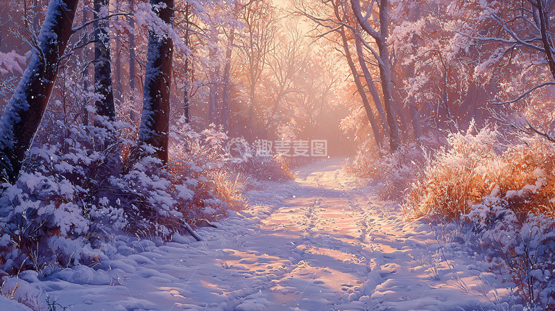 高清大图下载【趣麦麦图】雪后初霁的森林小路