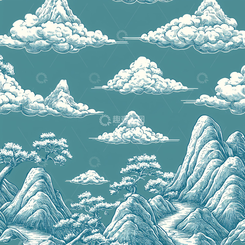 高清大图下载【趣麦麦图】水墨山水云雾缭绕