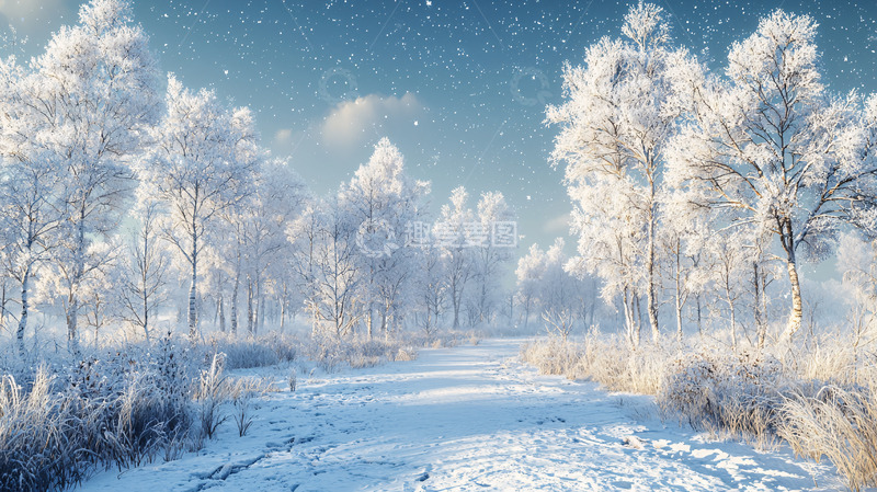 高清大图下载【趣麦麦图】雪覆盖的树木和道路