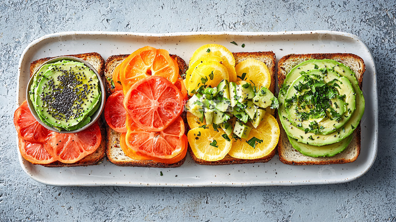 高清大图下载【趣麦麦图】吐司上的水果切片