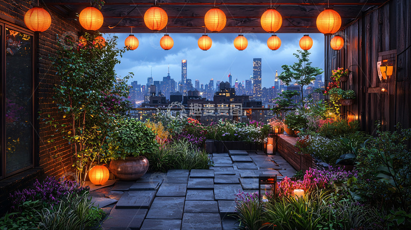 高清大图下载【趣麦麦图】城市夜景露台花园