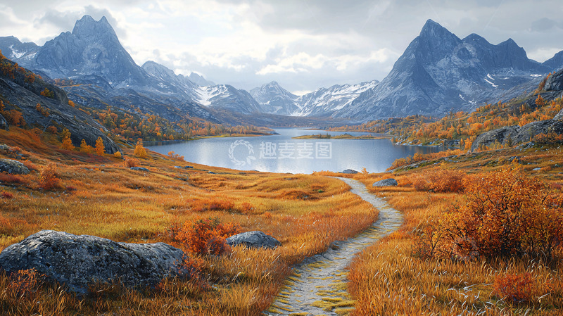 高清大图下载【趣麦麦图】秋日湖泊山景小路