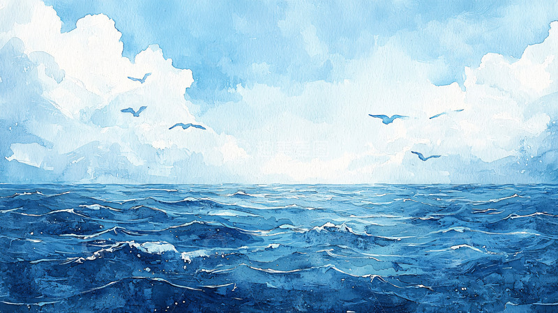 高清大图下载【趣麦麦图】水彩风格的海洋天空