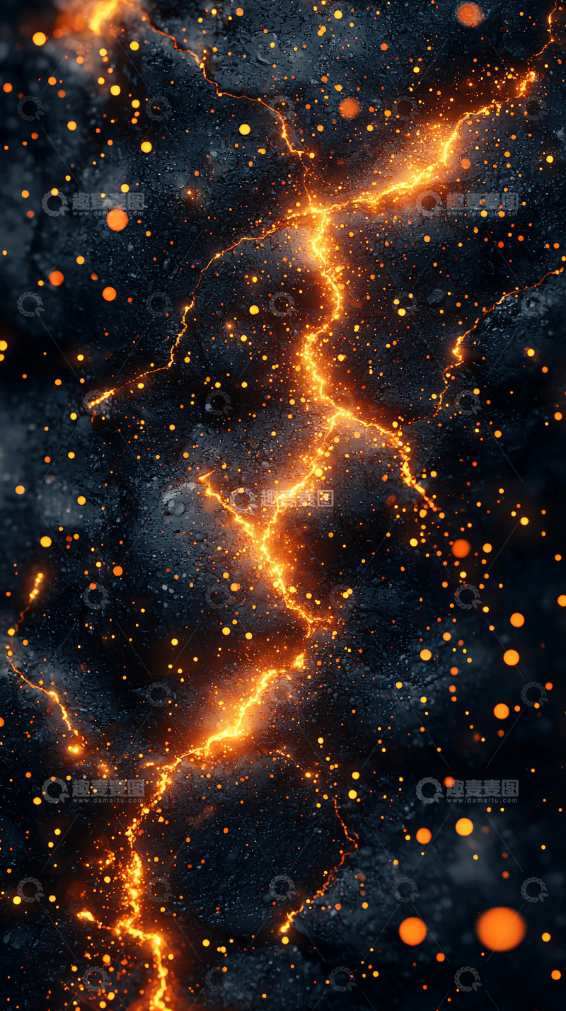 高清大图下载【趣麦麦图】黑色岩石上金色裂缝