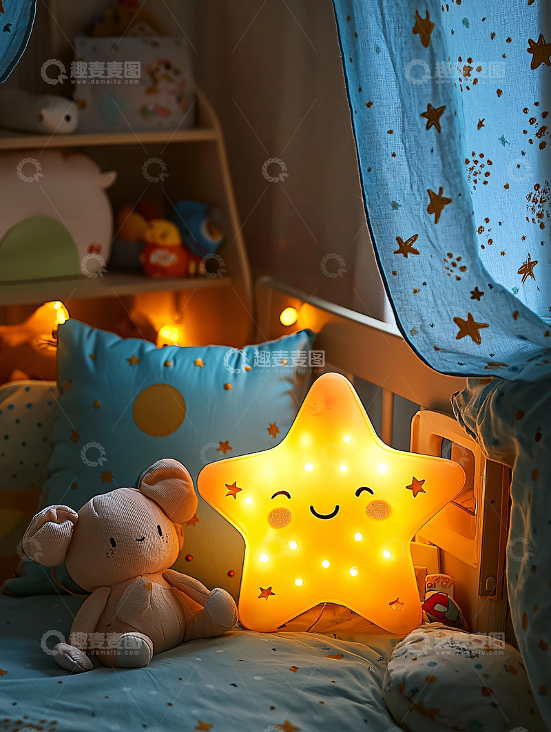 高清大图下载【趣麦麦图】温馨儿童房夜景