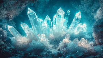 洞穴中闪耀的巨大水晶簇