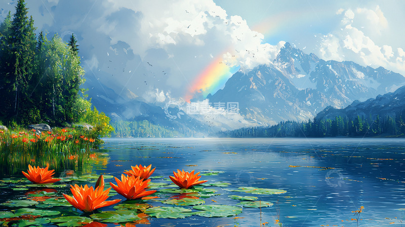 高清大图下载【趣麦麦图】湖光山色与彩虹