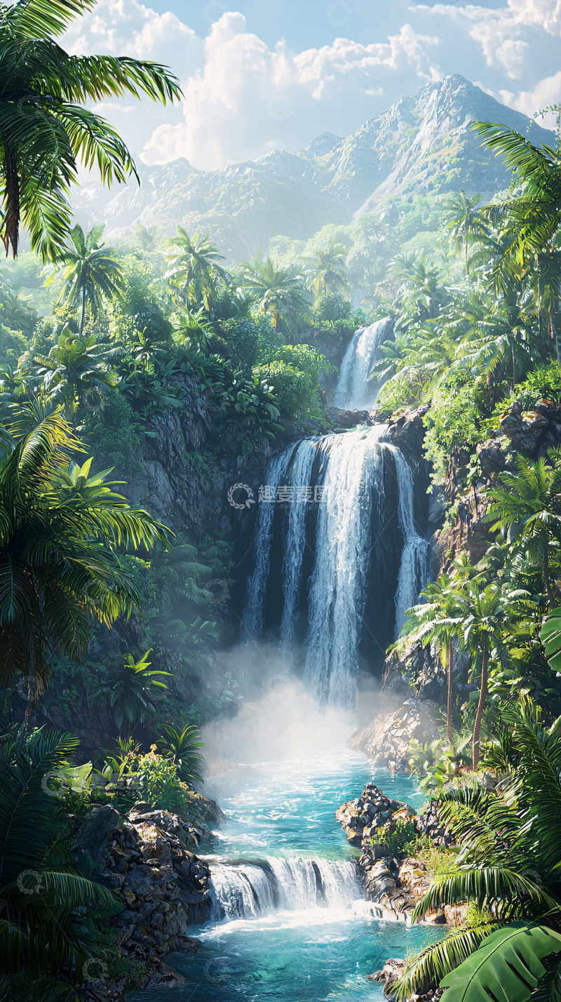 高清大图下载【趣麦麦图】热带雨林瀑布美景