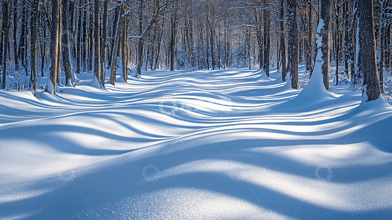 高清大图下载【趣麦麦图】雪地森林光影交错