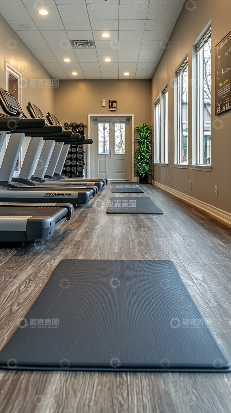 高清大图下载【趣麦麦图】健身房器械和瑜伽垫