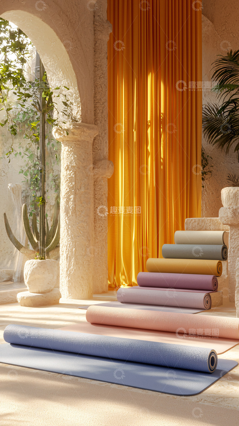 高清大图下载【趣麦麦图】米色建筑中的瑜伽垫
