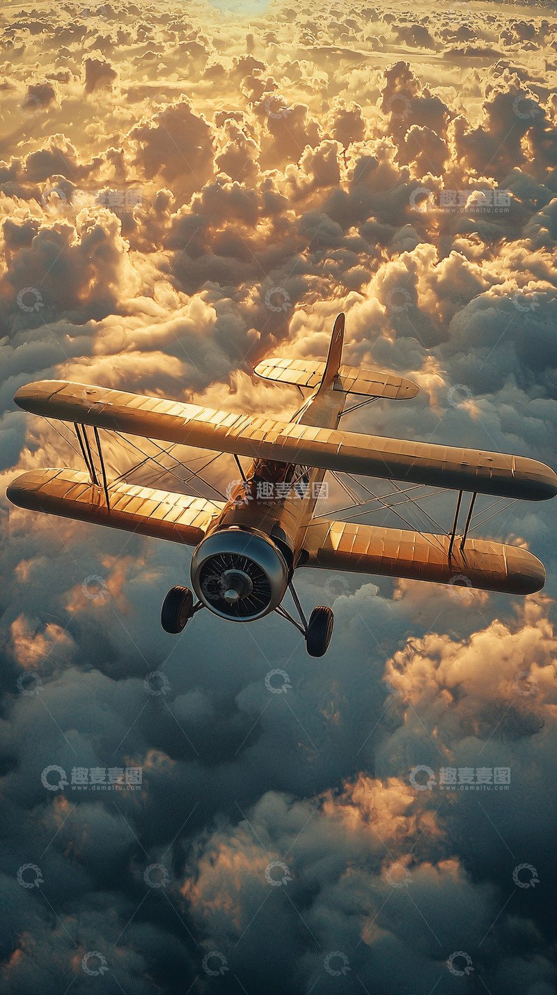 高清大图下载【趣麦麦图】飞机翱翔在云端