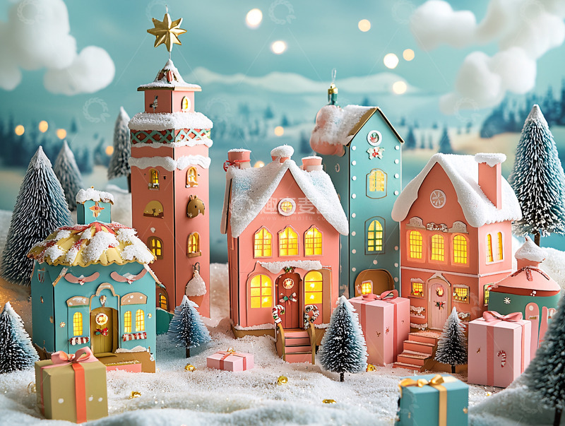 高清大图下载【趣麦麦图】节日气氛的糖果色小屋