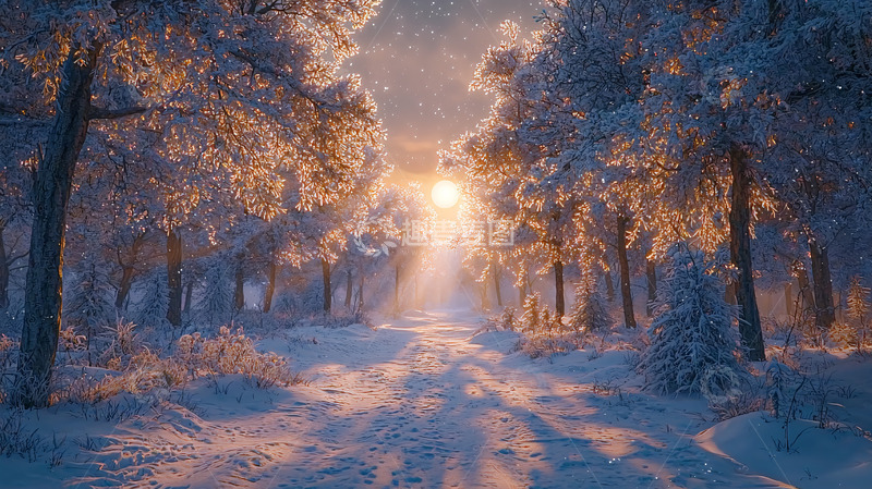 高清大图下载【趣麦麦图】雪后阳光穿过树林