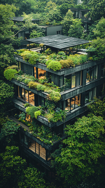 绿色植物环绕的现代建筑