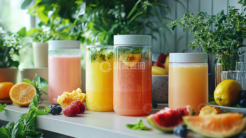 高清大图下载【趣麦麦图】彩色果汁饮料陈列