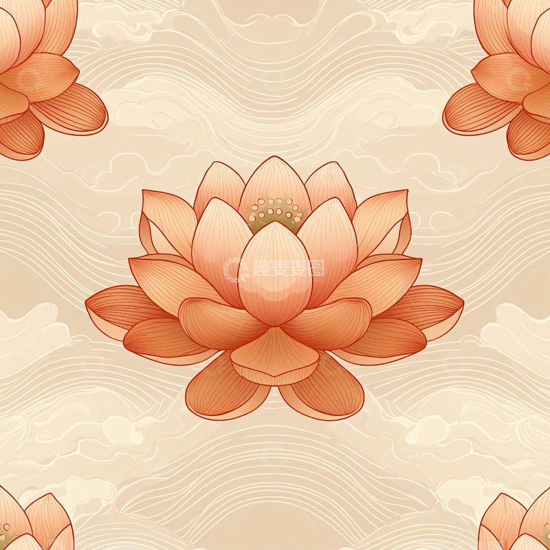高清大图下载【趣麦麦图】粉色莲花重复图案
